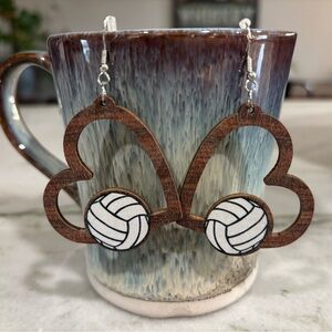 Heart Shaped Wooden Volleyball Earrings